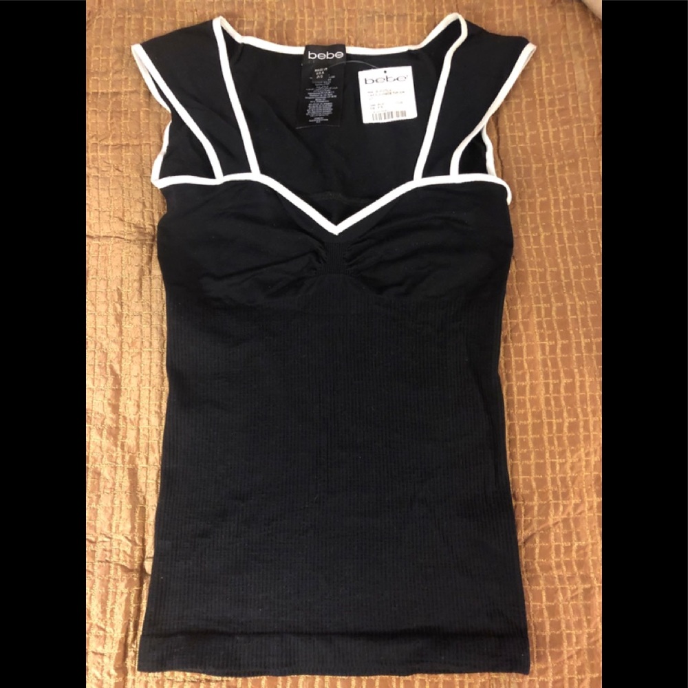 Bebe black spandex white trim shoulder straps top